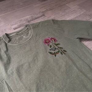 Urban Outfitters Green Long Sleeve Tee with Floral Design
